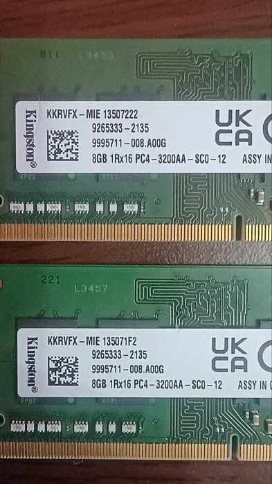 Рам памет за лаптоп 2х8 гб Кингстон 3200 Mhz