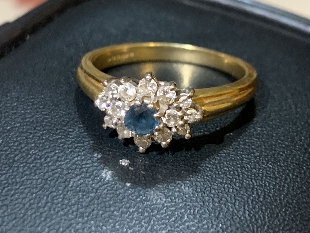 Inel aur diamante safir vechi 18k