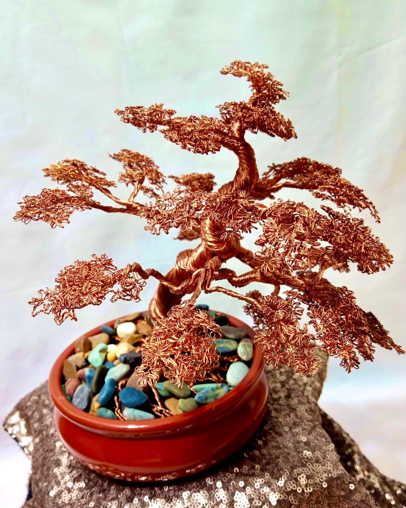 Bonsai din sarma de cupru cu vas ceramica , 30x22,5 cm decor