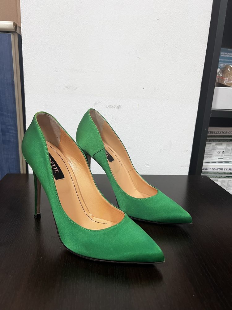 Pantofi stiletto Musette, marimea 39, verde smarald