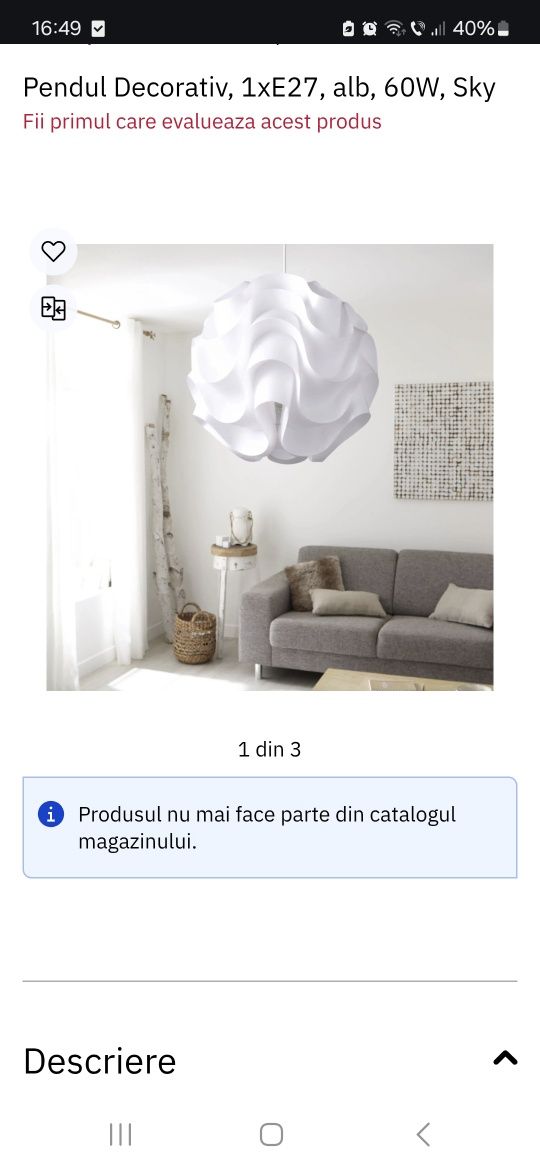 Lustra cu abajur din plastic