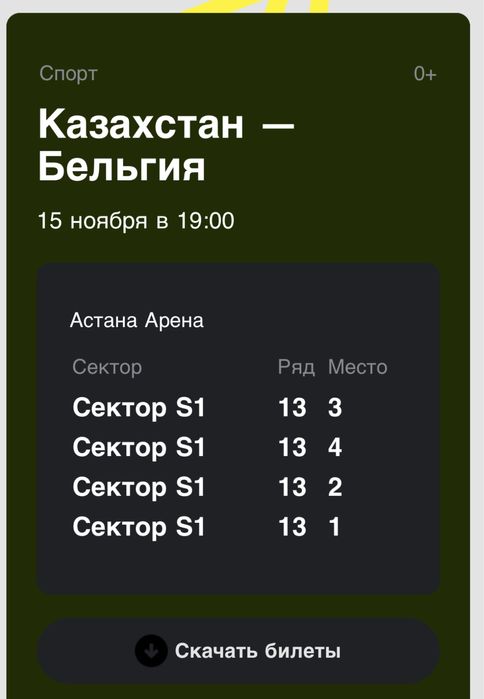 Билет на матч Казахстан - Белгия