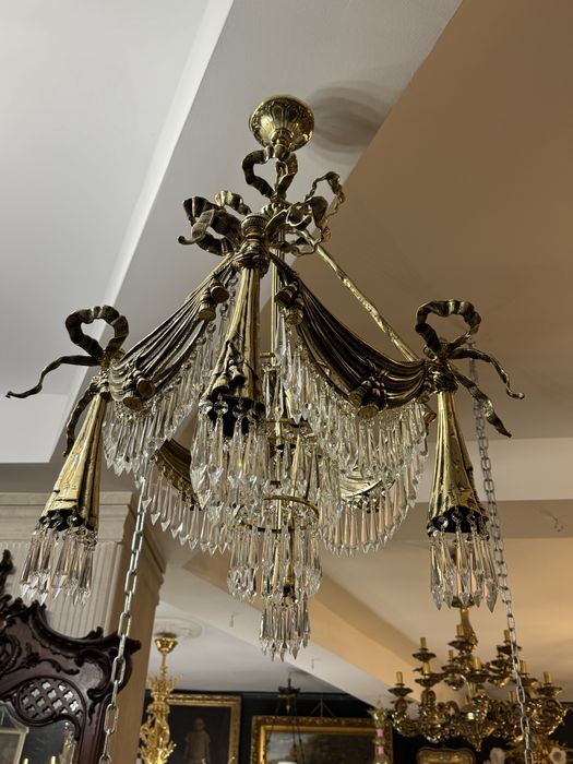 Candelabru bronz masiv- cristal