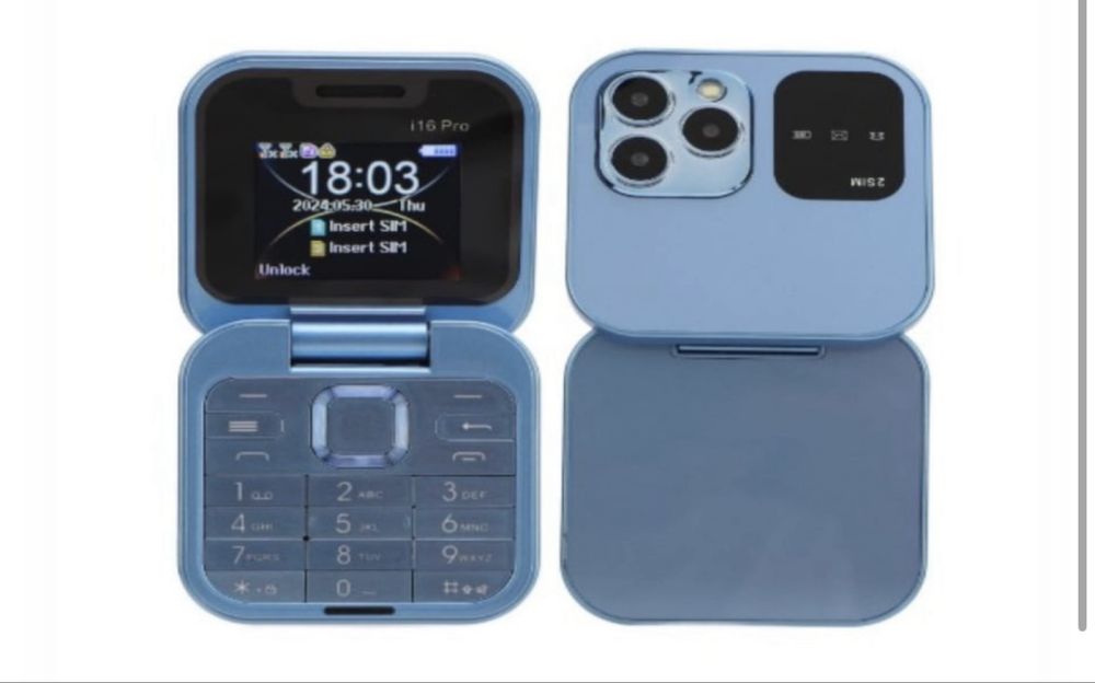 Сгъваем мобилен телефон i16 Pro – 2 SIM, камера, фенерче, FM радио
