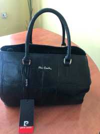 Дамска чанта Pierre Cardin, естествена кожа, черна