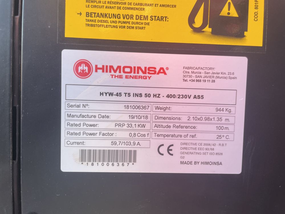 Inchiriez Generator HIMOINSA 33kw