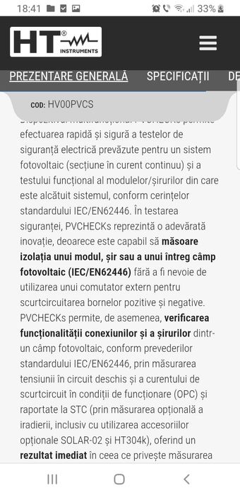 HT PVCHECKs Dispozitiv multifuncțional pt.sisteme fotovoltaice