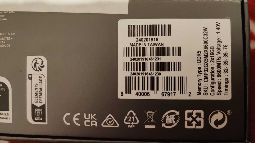 Memorie ram ddr5 corsair titanium 32 gb dual ch 6600 noi garanție