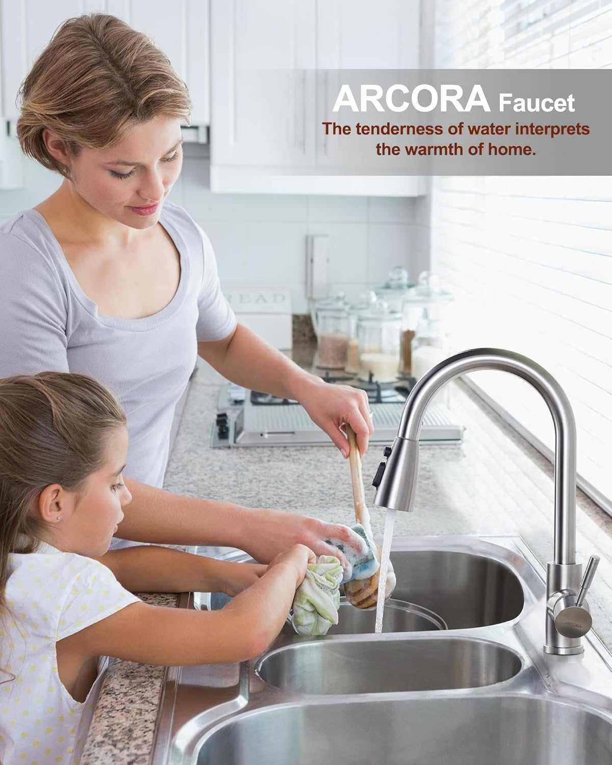 ARCORA  Кухненски смесител с изтеглящ се душ, въртящ се на 360°