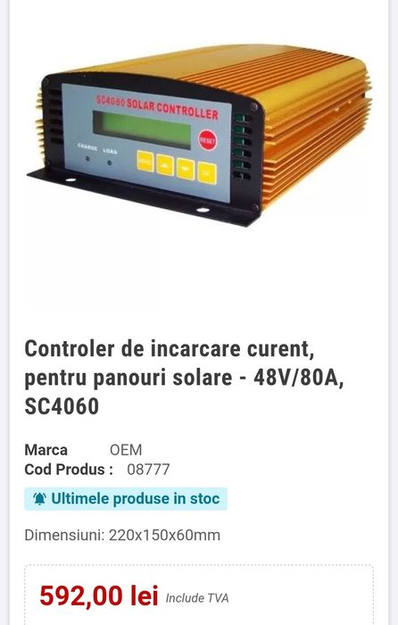 Controler de încărcare curent pentru panouri solare de 48V/80A,