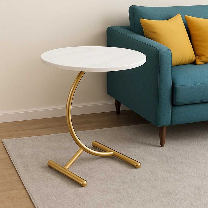 Masa rotunda din otel inoxidabil, model marmura alba 40 x57 cm