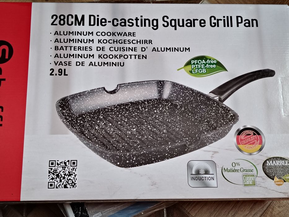 tigaie grill pătrată din aluminiu turnat sub presiune, de 28 cm