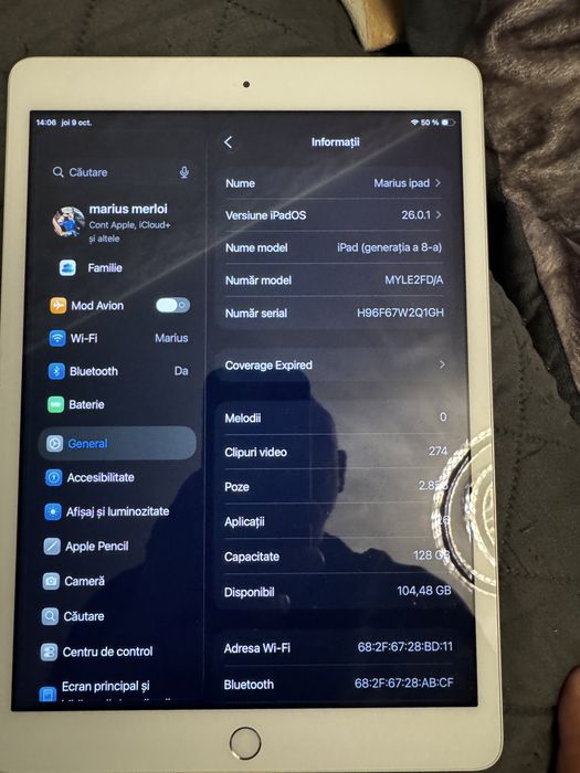 Vind ipad generatia 8 impecabila