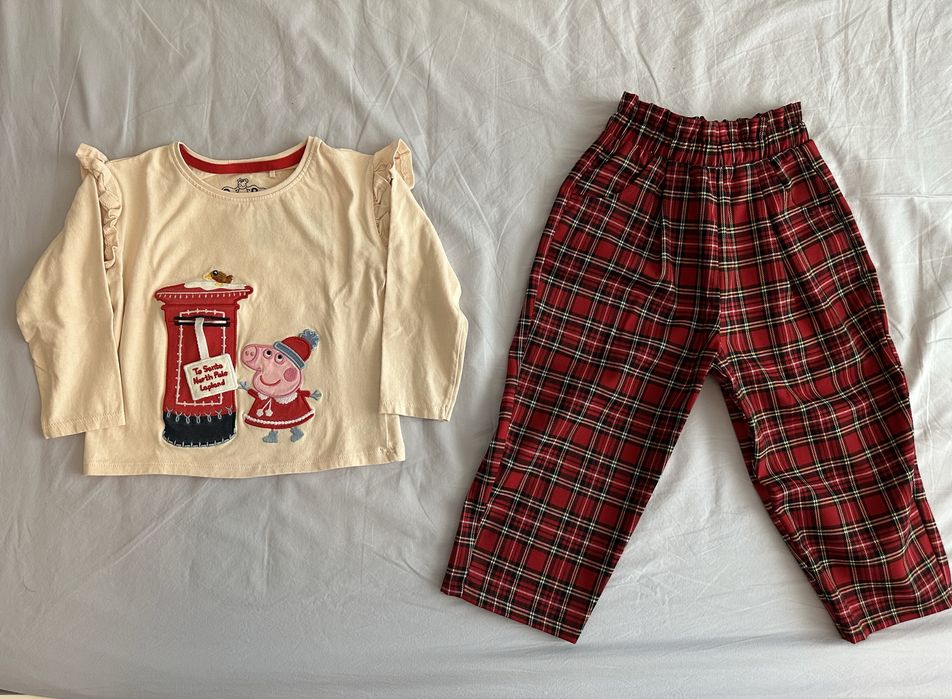 Set Next bluza Peppa Pig si pantaloni carouri, 98 cm, 2-3 ani - NOU