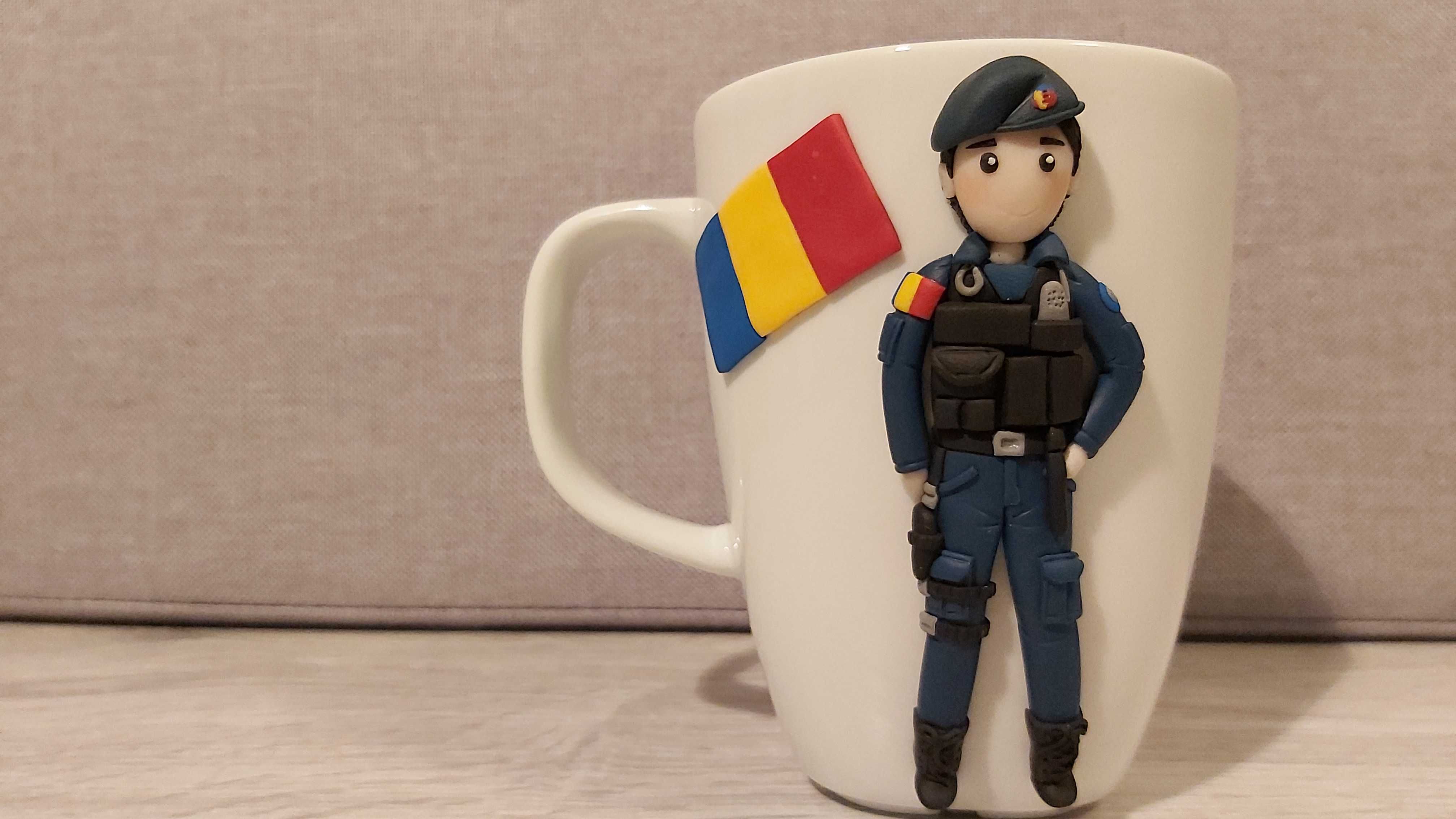 Cadou cana personalizata politist, jandarm, soldat fimo handmade