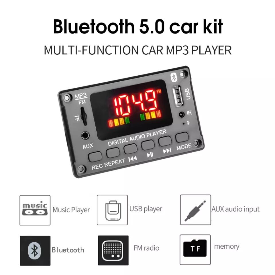 Мп3 плеър 2*40 W, DC 7V/26V, Bluetooth 5.0 за вграждане папки,Tf, Usb