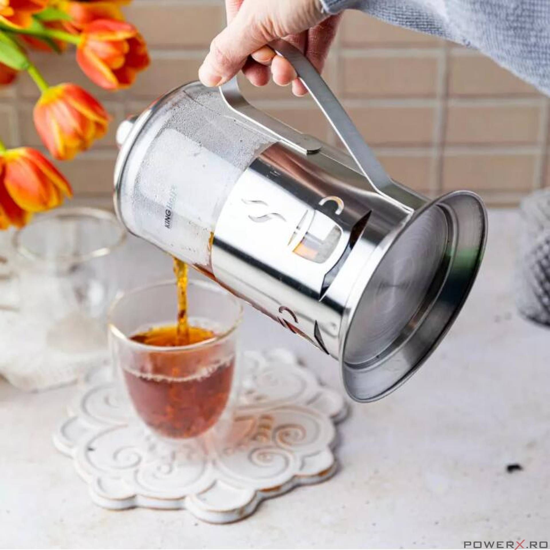 Infuzor pentru ceai si cafea, ceainic cu presa, capacitate 800 ml, din