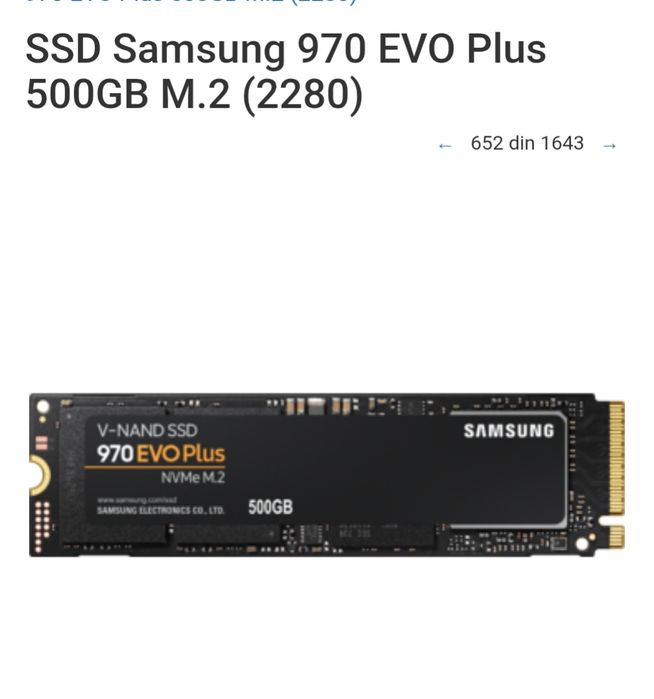 Okazie‼️ ssd Samsung EVO970 plus  500GB cu Windows 10 !