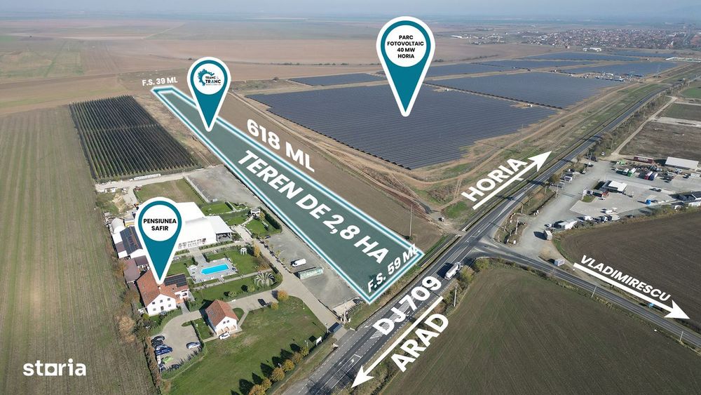 Teren de 2,8 ha pentru dezvoltare industriala, horeca sau fotovoltaice
