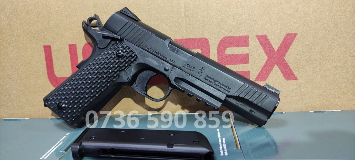 Pistol airsoft original 1911, cadou 1000bile, metalic, propulsie arc