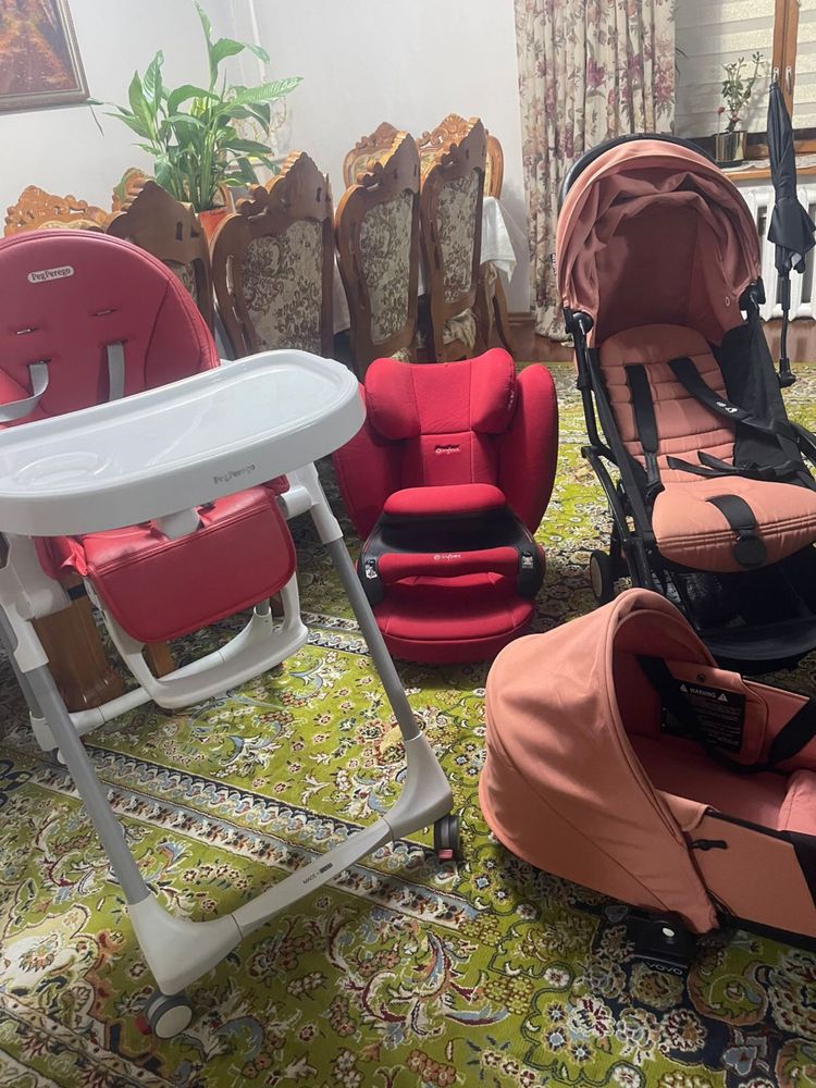 Коляска yoyo с люлькой, автокресло cybex, стульчик pegprego