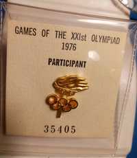 Pin olimpic insigna participant Olimpiada 1976 Montreal Nadia Comaneci