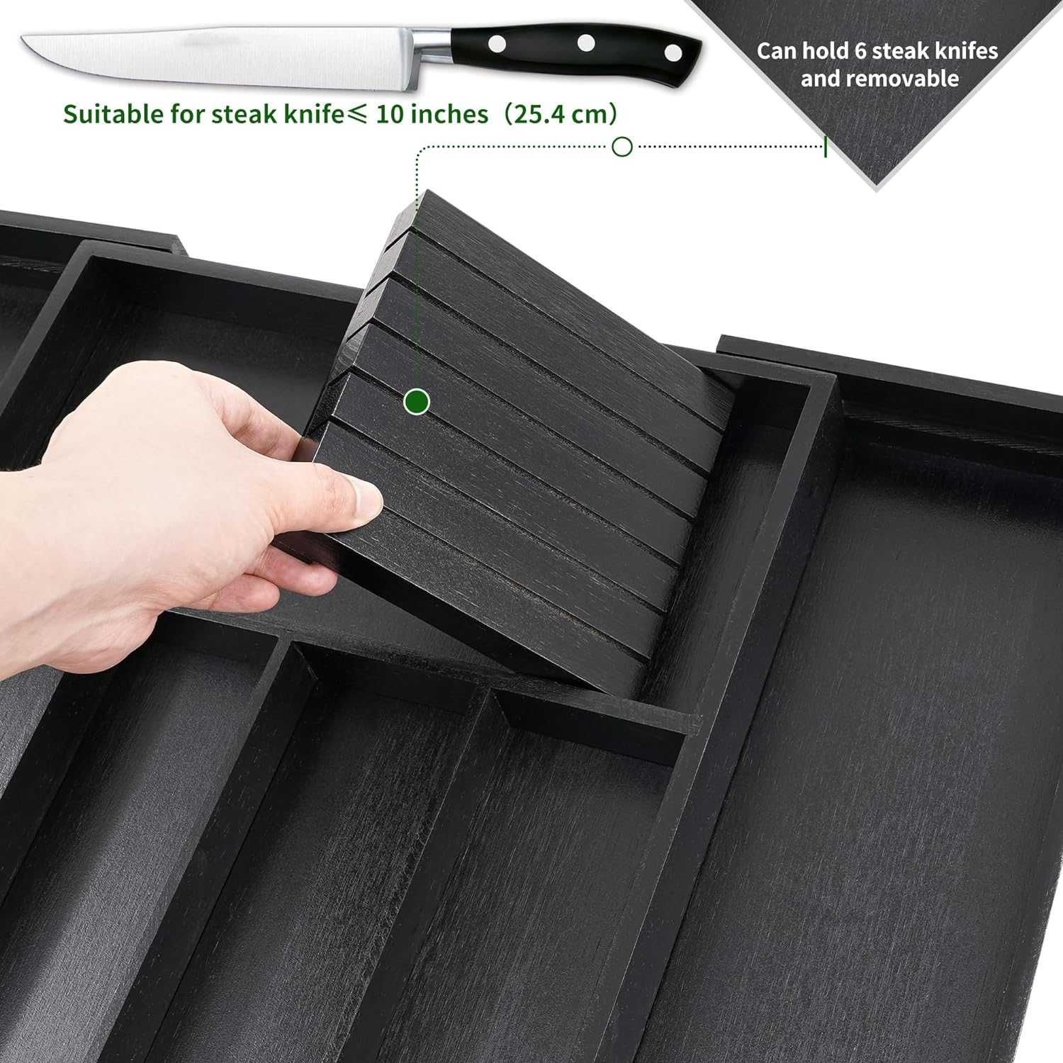 Organizator Tacamuri/Ustensile Bambus Negru 33-55cm,REDUS de la 170RON
