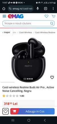 Casti wireless Realme Buds Air Pro , Active Noise Cancelling, Negru