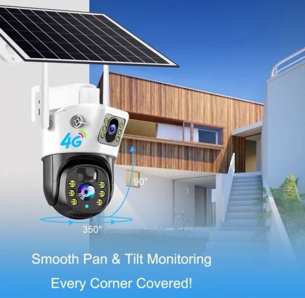 Солнечная камера с двойным объективом, 4G, Sim-картой quyosh kamera