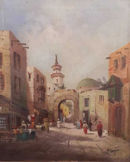 Tablou vechi - bazar oriental - semnat H. Carnier