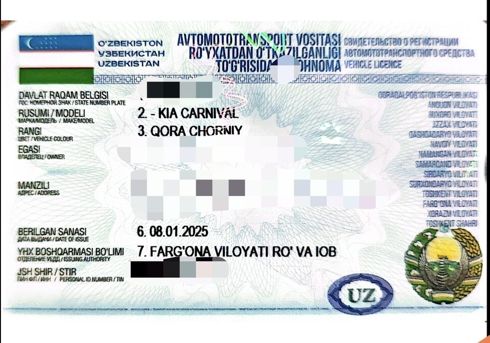 Kia carnival yili 2023 tex Pasport 2025da olingan lux light yangi