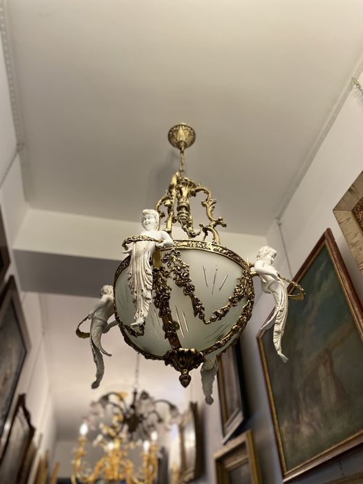 Candelabru bronz masiv/portelan/85h