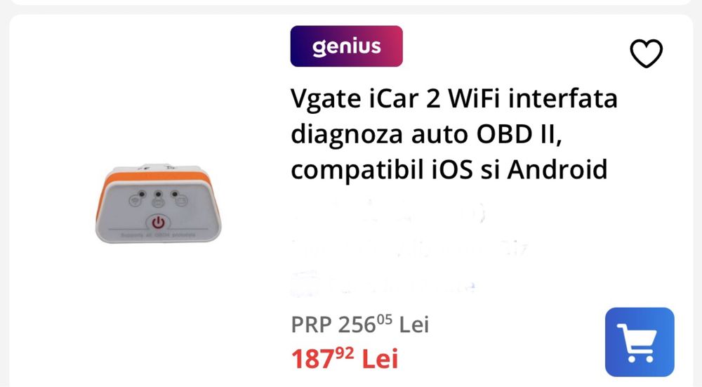 Diagnoza auto Vgate icar 2  conectare  prin wi-fi IOS - Android