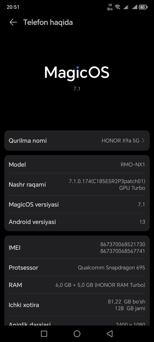 HONOR X9a 5g 6+5/128 gb