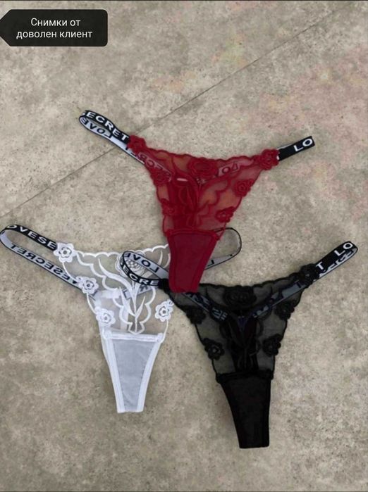 Секси дантелени прашки с рози 3 броя комплект бельо