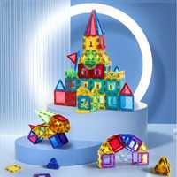 Set de Constructie Magnetic Tiles 3D, jucarii educationale, 103 piese