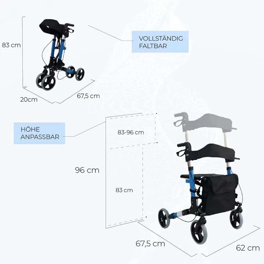 Rolator cu 4 roți, frane ergonomice, Mobiclinic Trajano. (NOU)