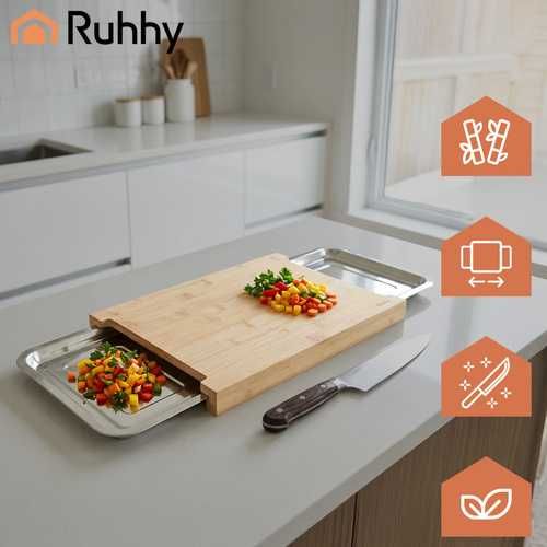 Бамбукова дъска за рязане с контейнери / Дъска за рязане с чекмеджета