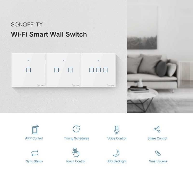 SONOFF TX – T2 Wi-Fi елегантен и луксозен смарт ключ + RF 433Mhz