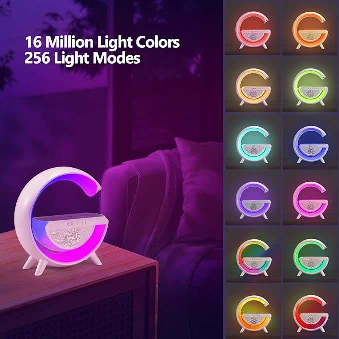 Statie incarcare wireless 3 in 1 cu lampa RGB si boxa bluetooth