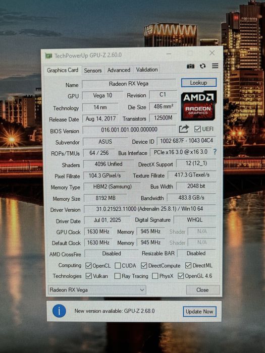 Placa Video ASUS ROG RX Vega 64 8gb HBM2 AMD Radeon