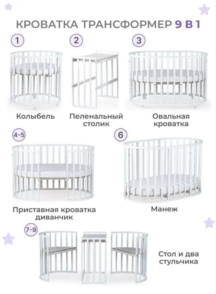 Кровать круглая трансформер для новорожденного