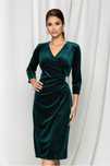 Rochie noua de seara midi, catifea verde cu dantela neagra S/M