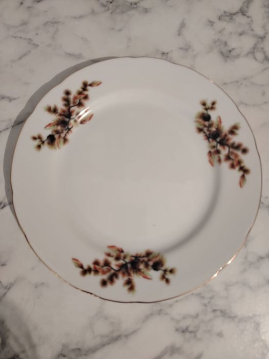 Японские большие плоские тарелки с рисунком еловых шишек