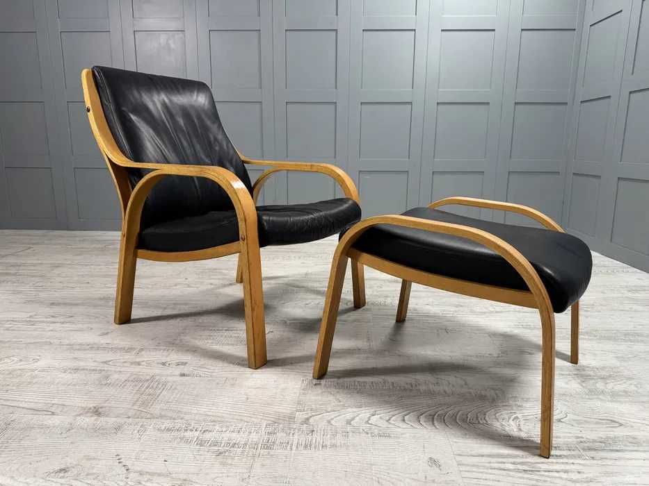 Скандинавско кожено кресло с табуретка Д1033-Д