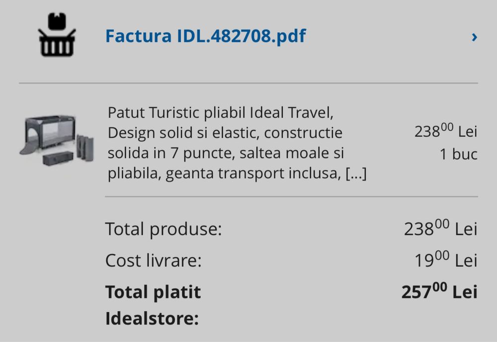 Vand patut travel, 120x60cm, nefolosit - cu predare in Cluj Napoca