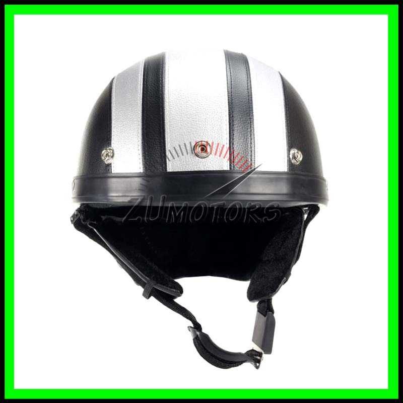 Casca moto Retro scuter Vespa Chopper Piele + Ochelari WW2 - Negru-GRI