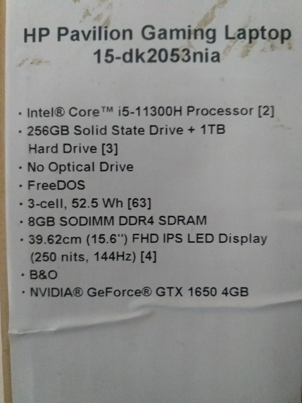 HP PAVILON gaming Laptop 15-dk2053nia karopka dakimenti bor