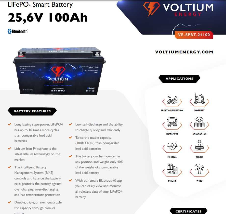 baterie acumulator LiFePo4 voltium 25V 100Ah panou solar