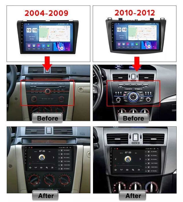Navigatie Android 14 MAZDA 3 2003-2013 1/8 Gb Waze CarPlay + CAMERA